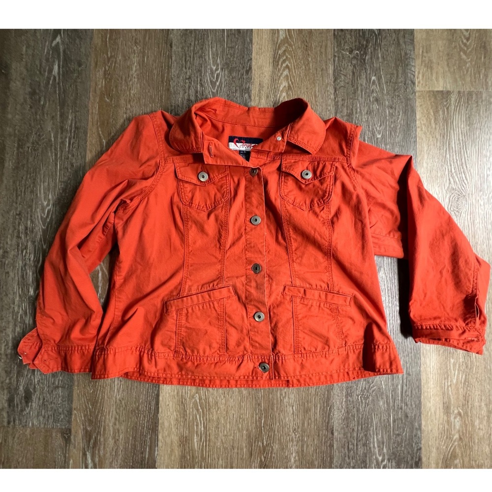 Noak Jeans Denim Jacket Womens 1X Orange Button Up Stretch Trucker Coat‎